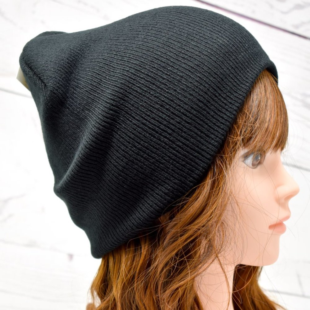 Unisex Plain Black Beanie Winter Cap Hat - Picture 1 of 6